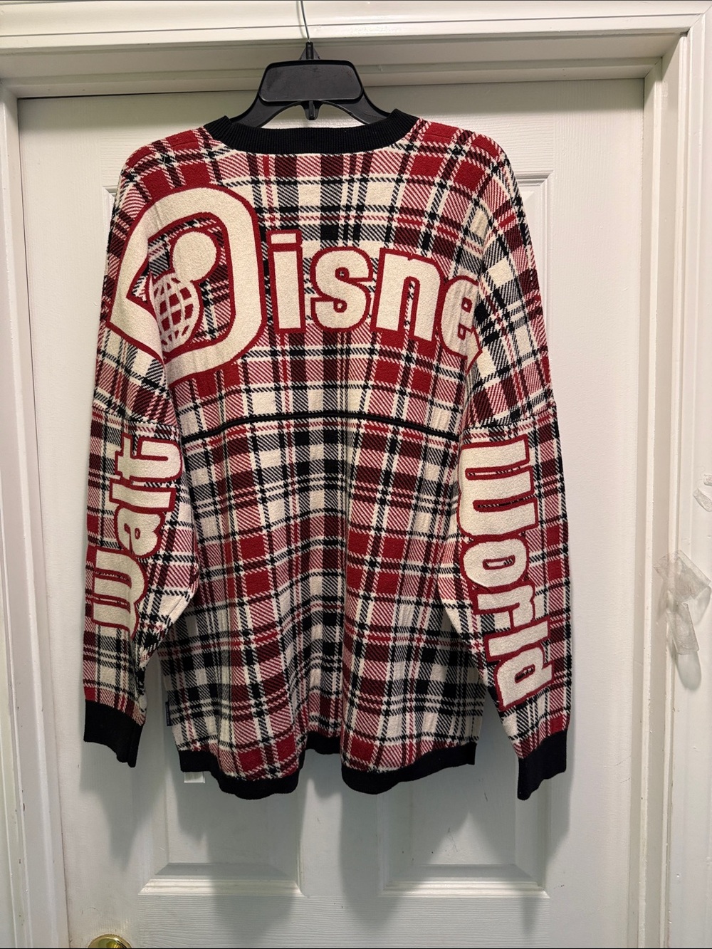 Disney Spirit Jersey Mickey Mouse Plaid Sweater XL Red Black Buffalo Check - Picture 2 of 5